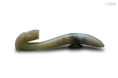 A carved jade belt hook, L 12 cm