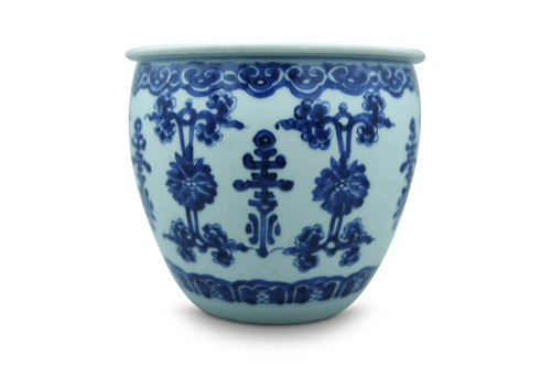 A blue and white jar, H 19 - Dia 22 cm