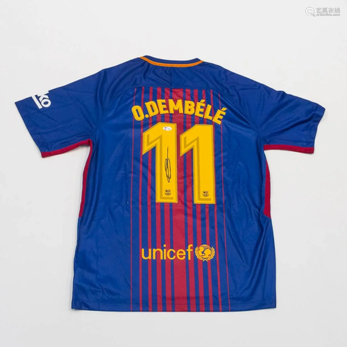 A soccer jersey of FC Barcelona with No 10 and signed