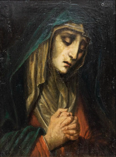 No signature found, an antique painting of Madonna