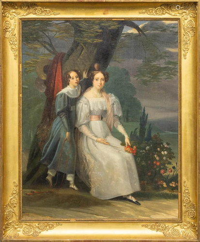 No signature found, an antique portrait of mother and