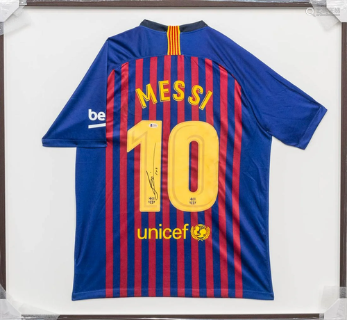 A soccer jersey of FC Barcelona with No 10 and signed