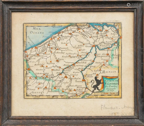 A framed map of Flanders: Comt� De Flanders