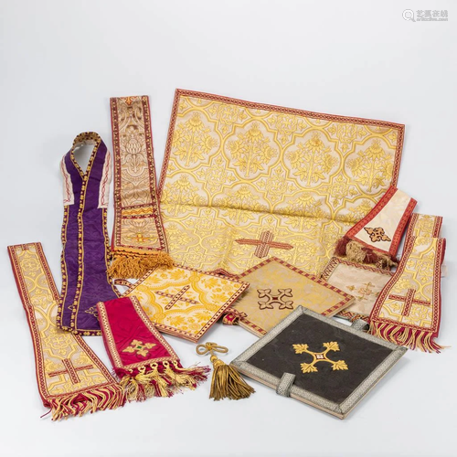 An assembled colelction of embroided altar fabric, 6