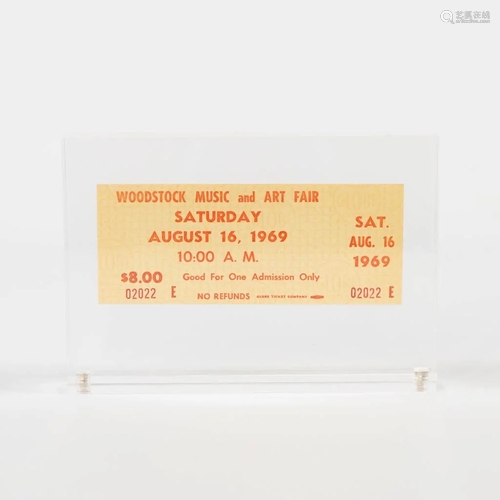 A Woodstock Ticket, Saturday August 16, 1969. Ticket