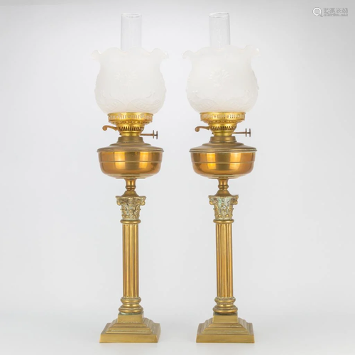 A pair of Oil lamps made of copper with glass lamp