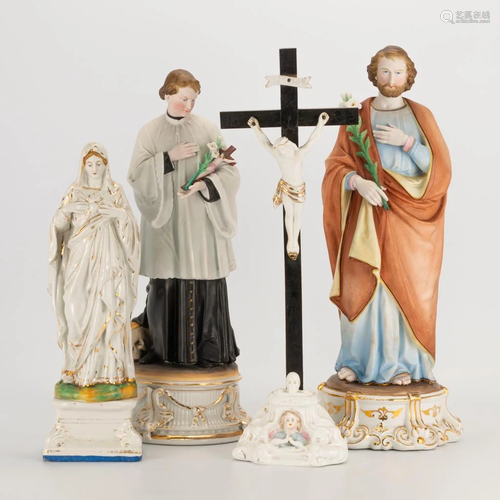 An assembled collection of 2 biscuit statues, a