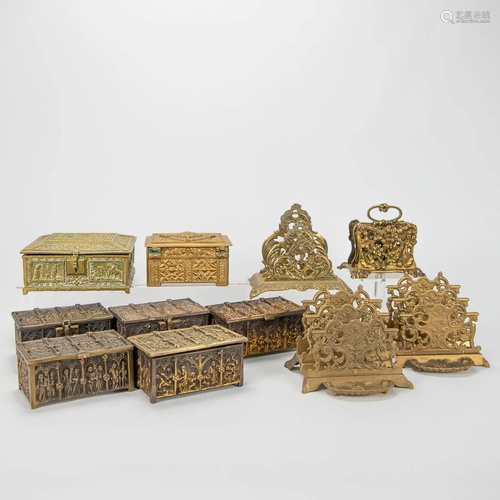 A collection of 7 bronze jewelry boxes and 4 letter