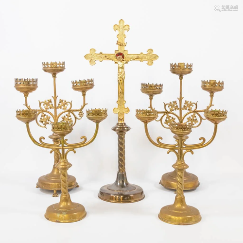 An assembled collection of church items, 2 pairs of