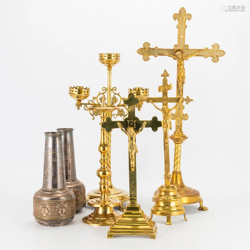 An assembled collection of antique crucifixes,