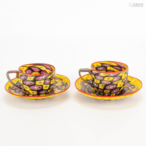 2 cups and saucers in millefiori patterns, made by