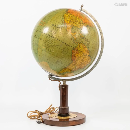 A globe made of glass on a wood base, for trade,