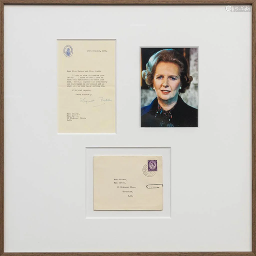 A letter signed by Margaret Thatcher, framed, and