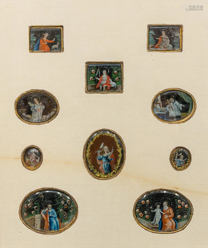 A collection of 10 miniature eglomis� reverse glass