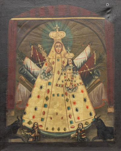 No signature found, an antique painting of Madonna