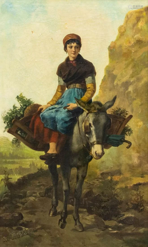 Johann FUSILI, a painting of a lady on a donkey, oil on