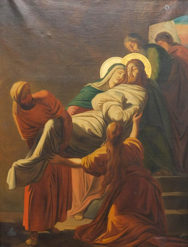 No signature found, an antique painting 'The burial of