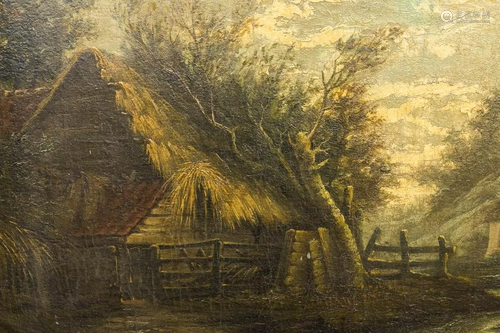 No signature found, an antique painting of 2 farmers