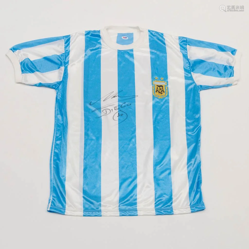 A soccer jersey of Argentina with No 10 and signed by