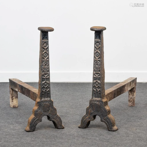 A pair of antique fireplace bucks, of the castle of