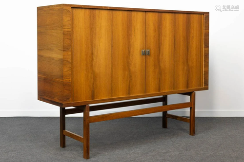 A mid-century credenza, tambour doors, silver plated