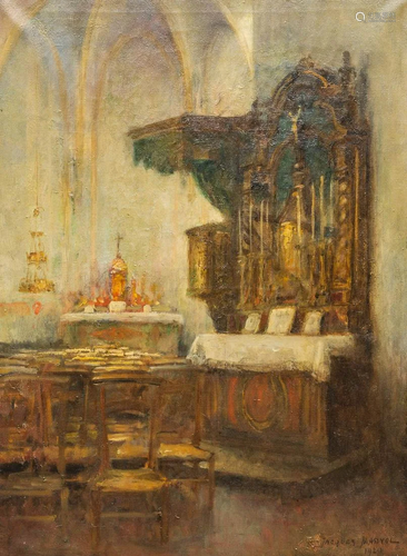 Jacques MADYOL (1871-1950) 'church interior', oil on