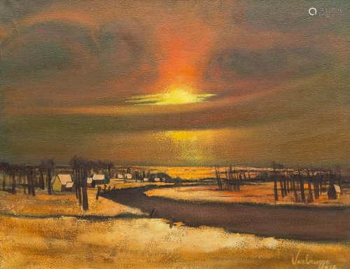 Willy VERBRUGGE (1925) landscape by dusk, oil on