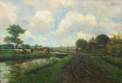 Henri HOUBEN (1858-1931) Landscape with cattle, oil on