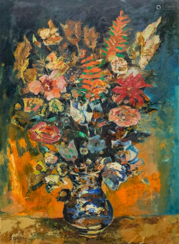 Albert SAVERYS (1886-1964) Vase with flowers, oil on