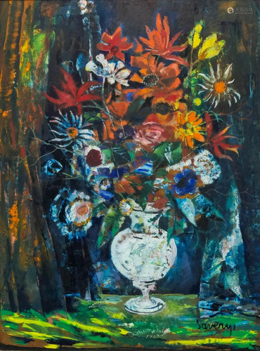 Albert SAVERYS (1886-1964) Vase with flowers, oil on