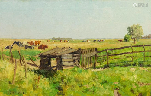 G�o BERNIER (1862-1918) Landscape with cows, oil on