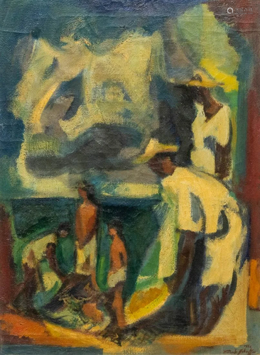 Frank SCHAEFFER (1917-2008) Abstract figurines oil on