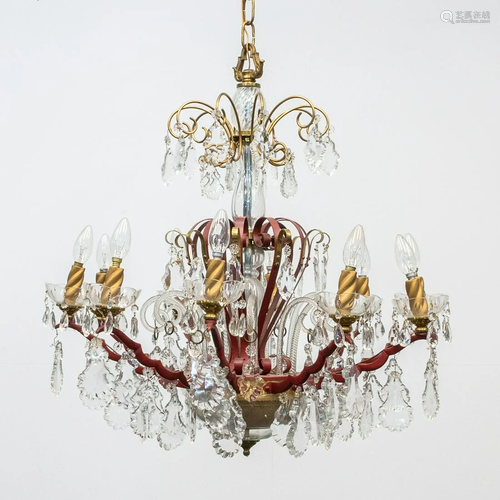 A Venetian metal and crystal chandelier with 10 points