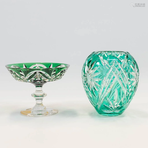 A collection of a Tazza and a flower vase in cut