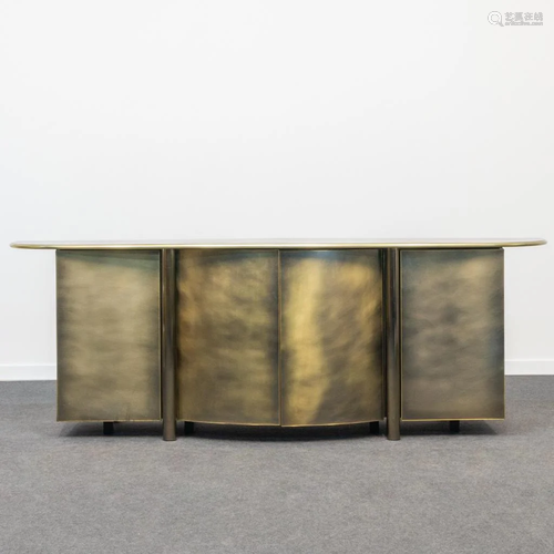 A Belgo Chrom sideboard with wide top, bent doors. The