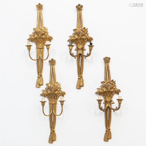 A collection of 4 gilt wood decorative wall lamps, made