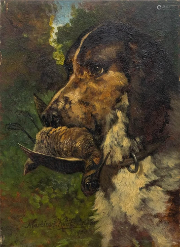 Martinus Kuijt, an antique painting of a dog with his