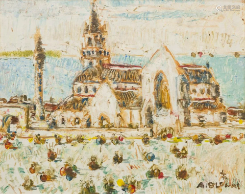 Alfons BLOMME (1889-1979) a view on a church, oil on