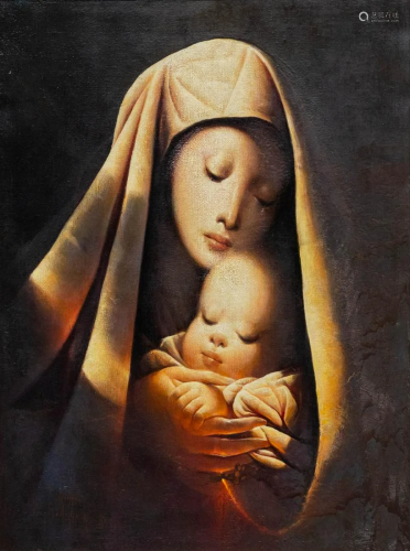 Aim� VAN BELLEGHEM (1922-1996) Mother with child, oil