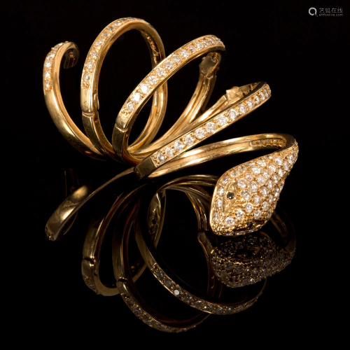 Snake-Shaped Gold, Diamond and Sapphire Ring