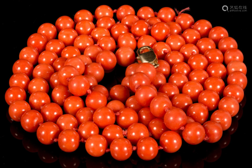 Impressive Coral Beaded Necklace - Especially Long