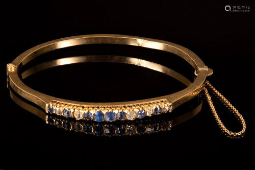 Victorian 18K Yellow Gold, Sapphire and Diamond Bangle