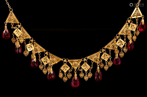 Bukhara 21K Yellow Gold and Gemstone Necklace, Circa