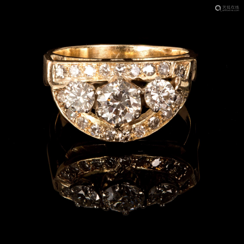 A Retro 14K Yellow Gold and Diamond Ring