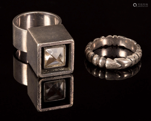 two rings including HANS HANSEN rock crystal ring.