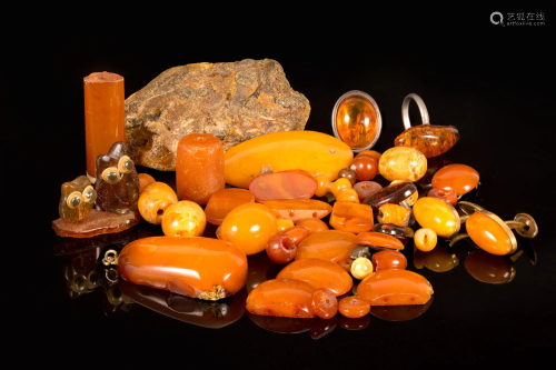 A Collection of Antique Baltic Amber Beads and Jewelry