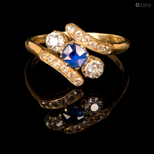 Victorian gold diamond and sapphire ring- signed
