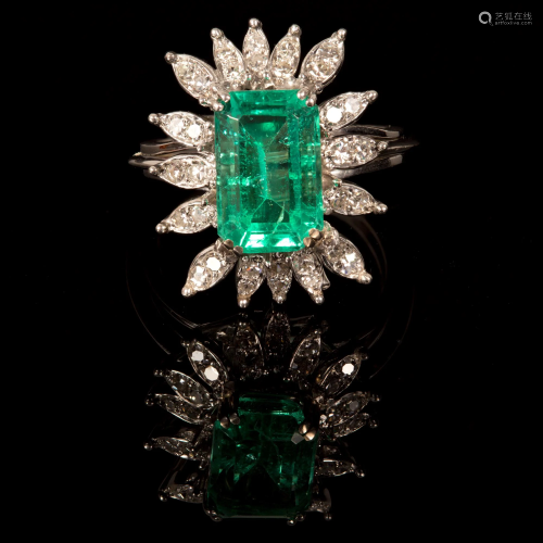 Vintage Platinum, Emerald and Diamond Ballerina Ring