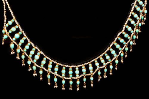 Fine 22K Gold and Persian Turquoise Choker Necklace,