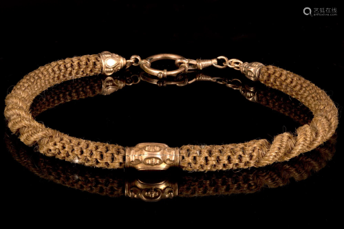 An Antique Victorian 14K Yellow Gold and Braided Hair